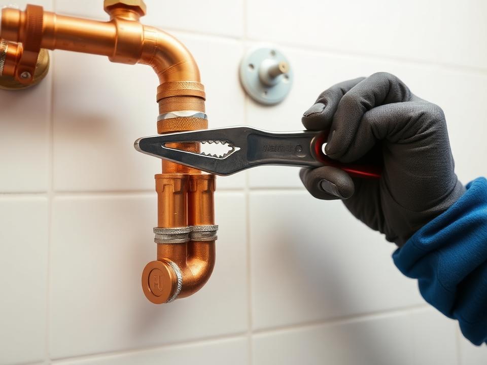 Reparación de una cañería de agua de cobre en un baño